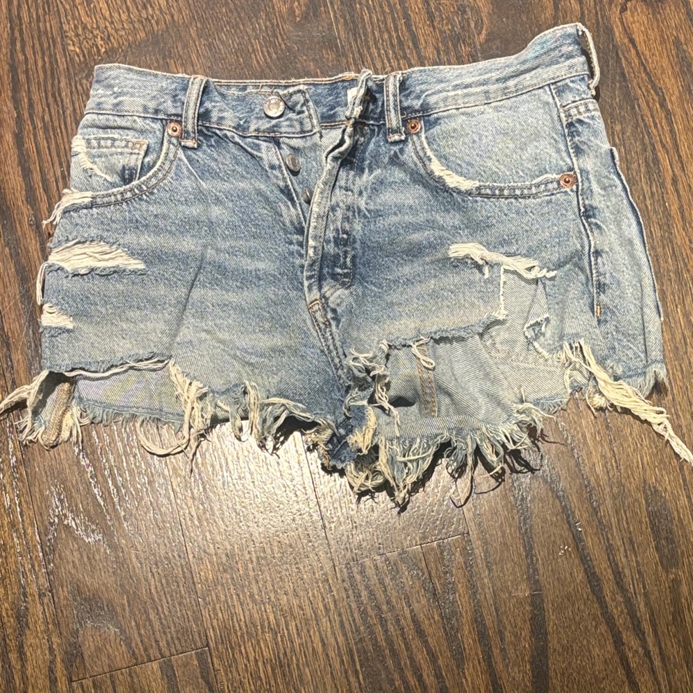 Zara Blue Distressed Jean Shorts